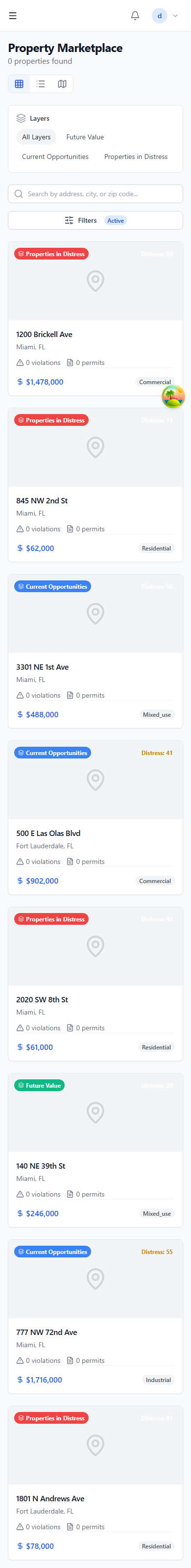 Marketplace on a mobile viewport, cards stacked in a single column.